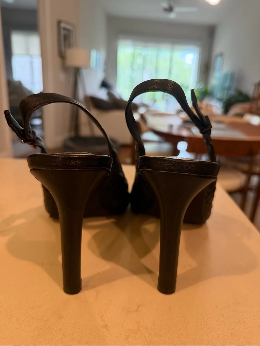 Vince Camuto Black Quilted Leather Slingback Heels